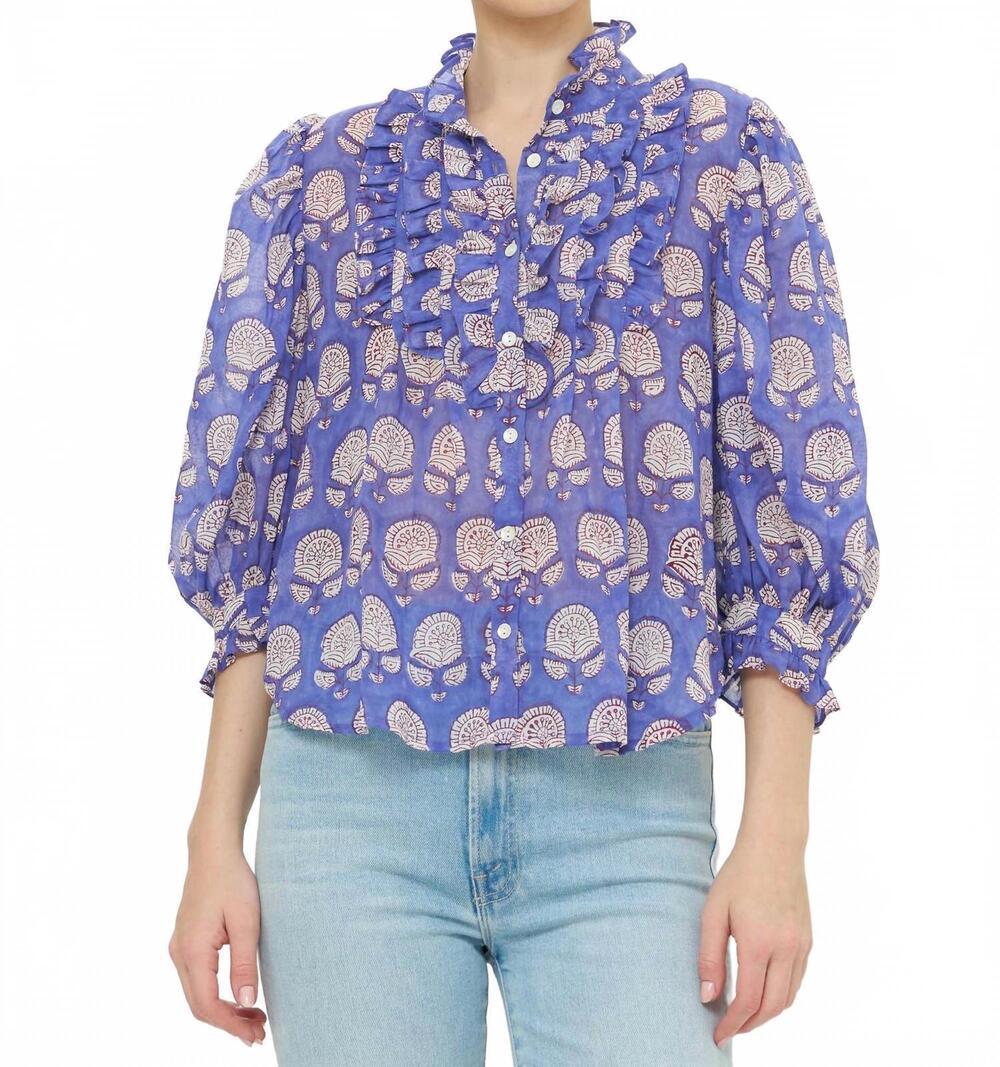 NEW OLIPHANT ruffle front button blouse in trento